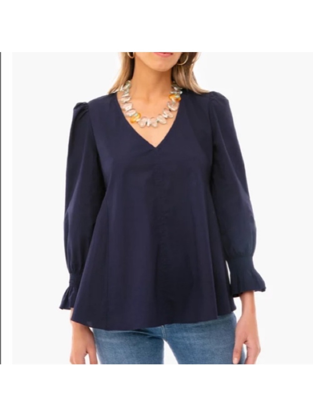 NWOT Tuckernuck Navy Easton V-neck 3/4 Puff Sleeve Blouse